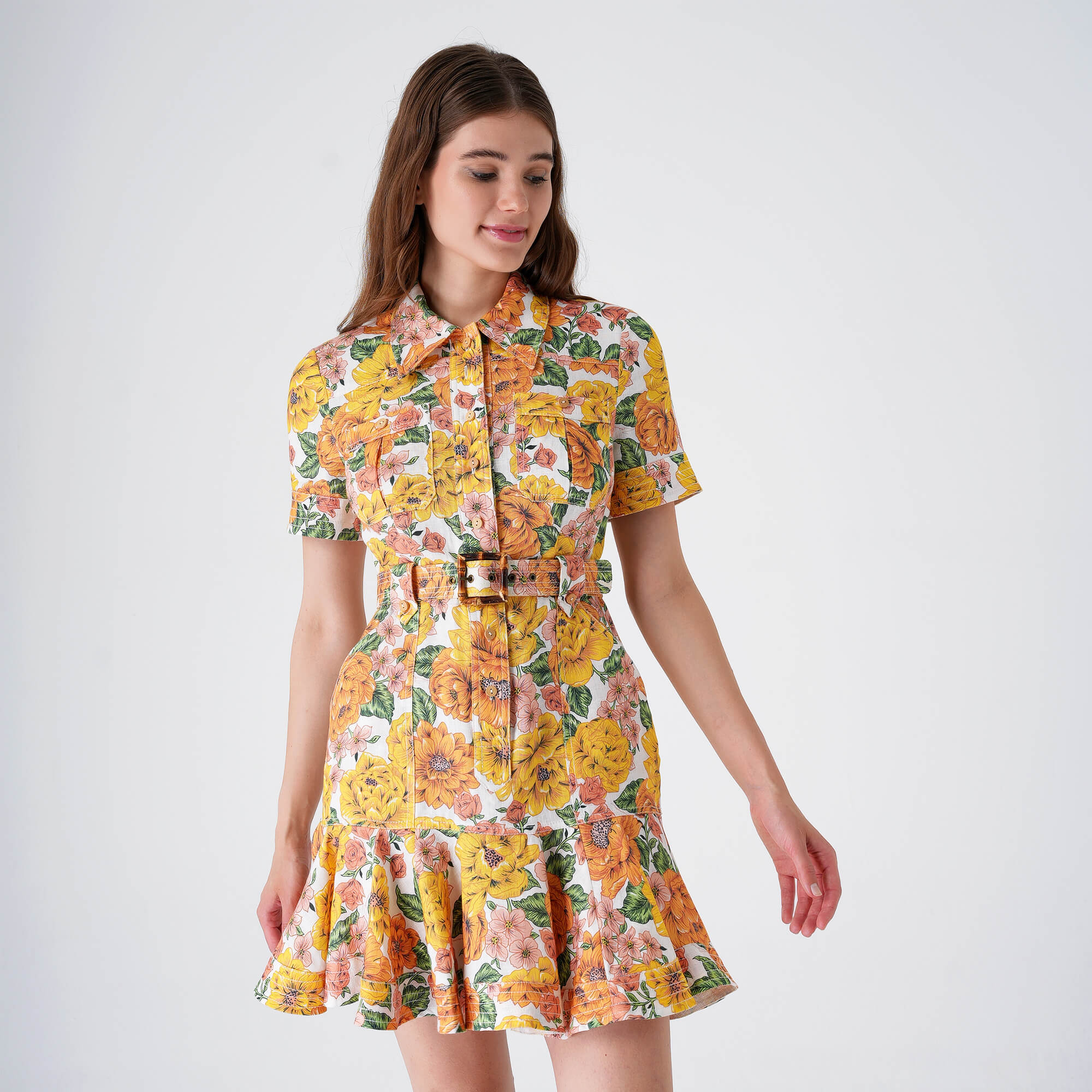 Zimmermann - Yellow&Orange&Green Floral Print With Both Dress